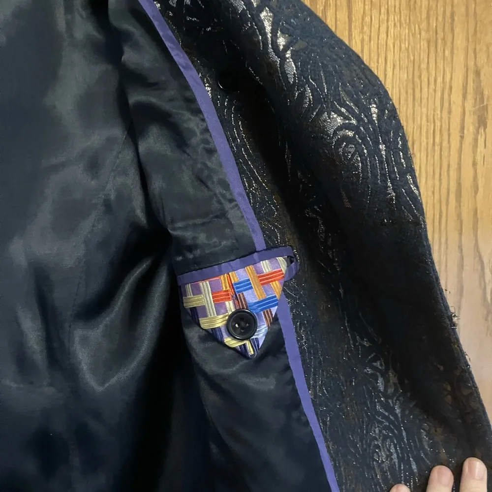 J. Crew collection metallic art deco coat navy gold sz 6 - Picture 4 of 8